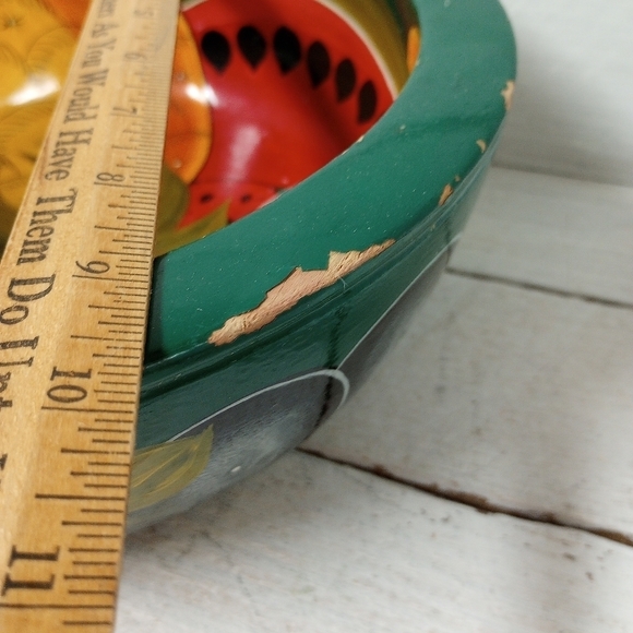 Lacquered Mexican Folk Art Wood Bowl, Artisan Bowl, Unique Hand Painted Fruit - Picture 9 of 10